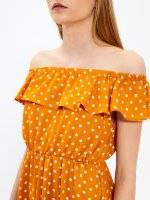 Off-the-shoulder polka dot  ruffle midi dress