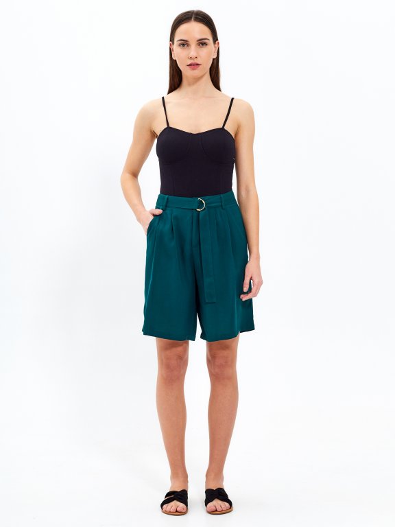 High-waisted belted shorts