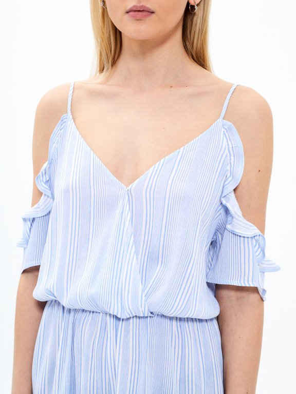 Striped short jumpsuit with ruffles