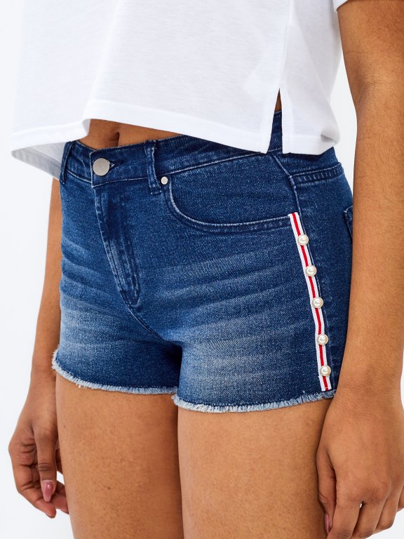 Taped denim shorts with pearls