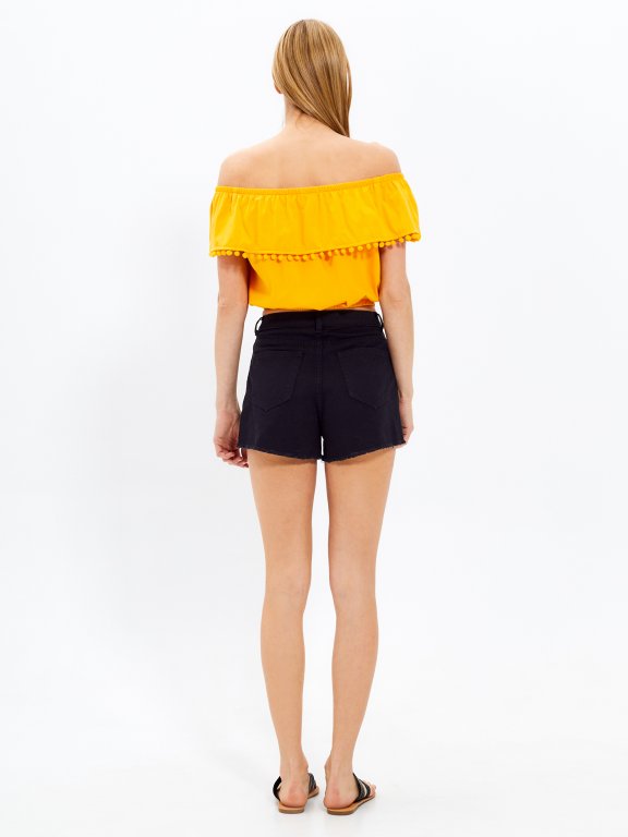 Off-the-shoulder crop top with ruffle