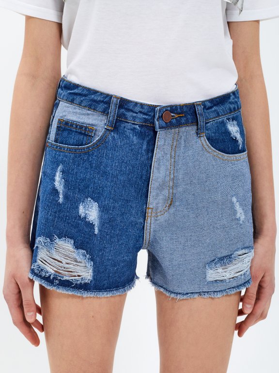 Denim shorts with reversed pannels