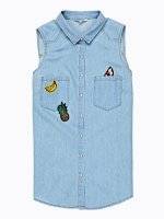 DENIM SLEEVELESS SHIRT WITH PATCHES
