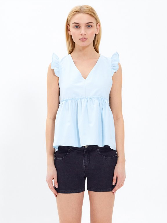 V-neck blouse top with ruffles