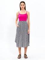 Striped button down midi skirt