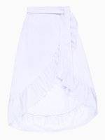 Asymetryczna kopertowa spódnica midi z falbaną