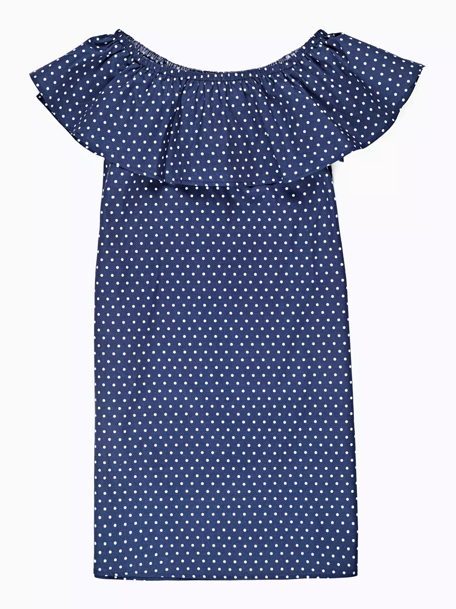 blue polka dot off the shoulder dress Ava Presley 29129 Polka Dot Off-Shoulder Dress