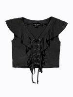 Lace-up crop top with ruffle