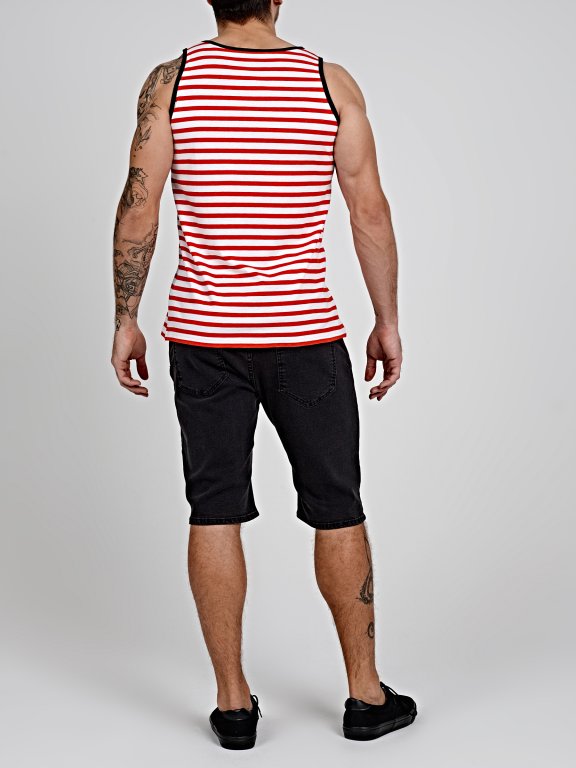STRIPED TANK WITH CHEST POCKET