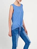 Knot front tank top in linen blend