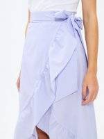 Asymmetric wrap midi skirt with ruffle