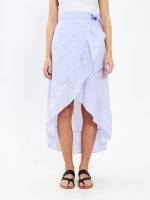 Asymmetric wrap midi skirt with ruffle