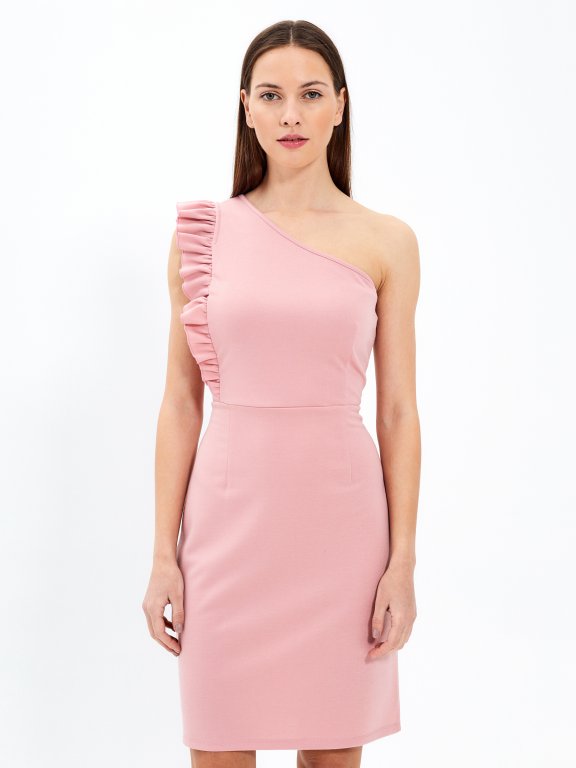 One shoulder bodycon dress with ruffle