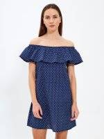 Off-the-shoulder polka dot dress with ruffle