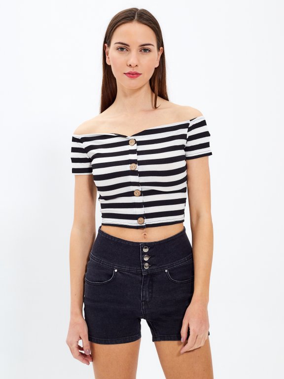 Striped crop top with buttons