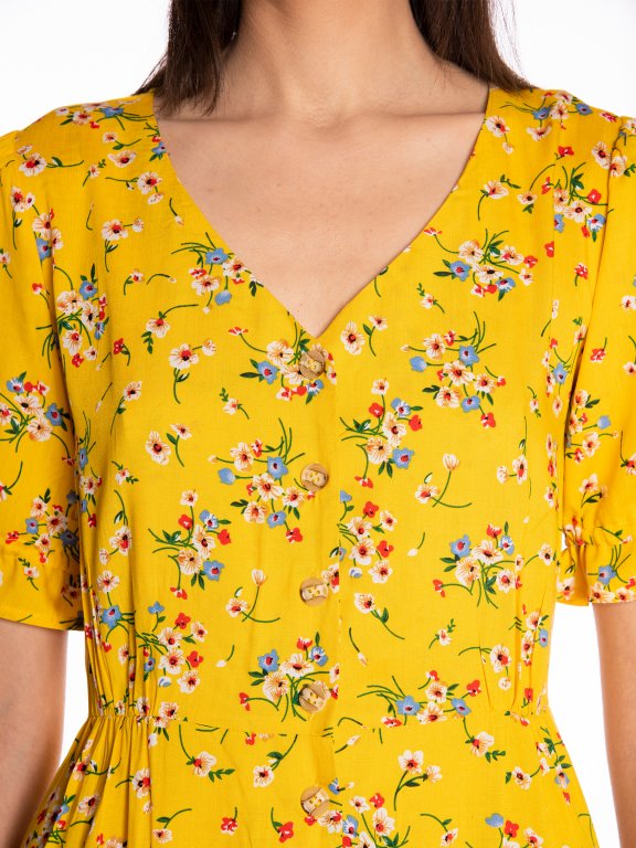 Button down tea dress in flower print