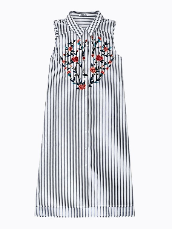 STRIPED SHIRT DRESS WITH EMBROIDERY