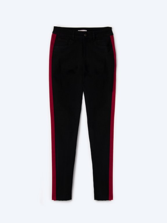 Elastic skinny trousers with contrasting side stripes