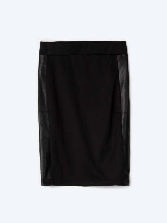 Bodycon skirt with faux leather side panels