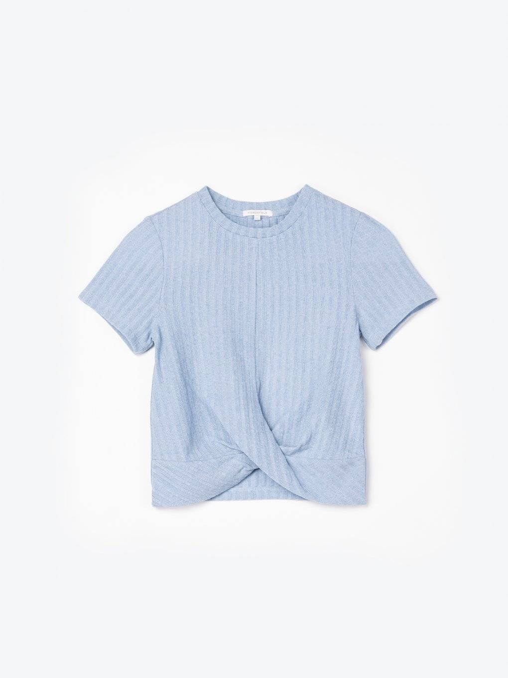Ribbed short sleeve crop top with knot
