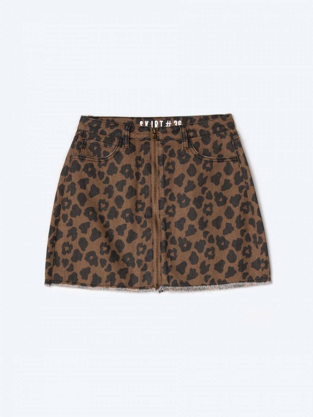 Animal print denim mini skirt