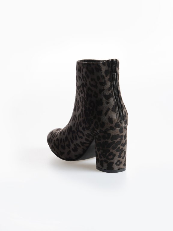Animal print block heeled ankle boots