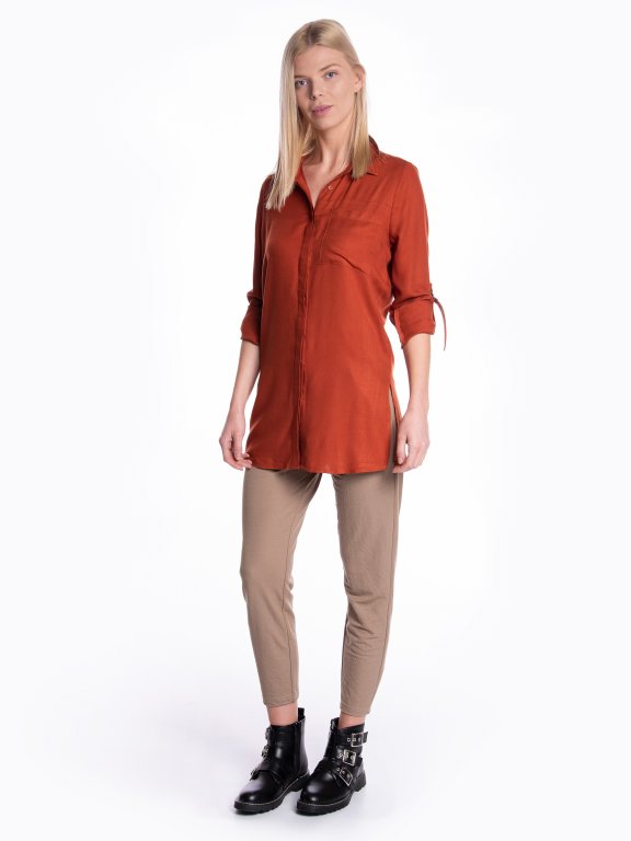 Longline viscose shirt with roll up sleeves