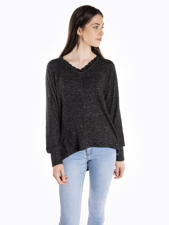 Marled pullover with lace