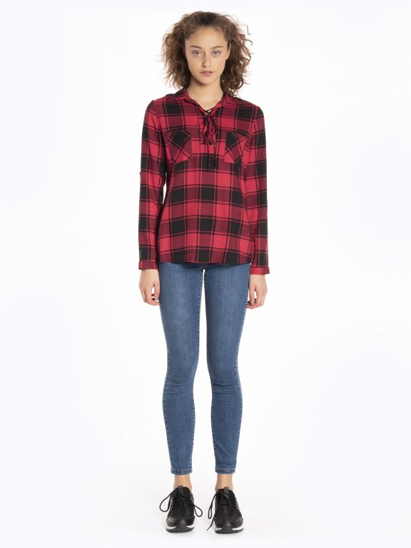 Plaid shirt with front lacing