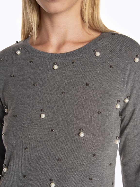 Kombinowany sweter z perłami