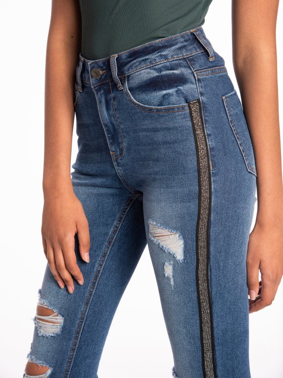 Jeansy skinny z metalicznym prążkiem po bokach