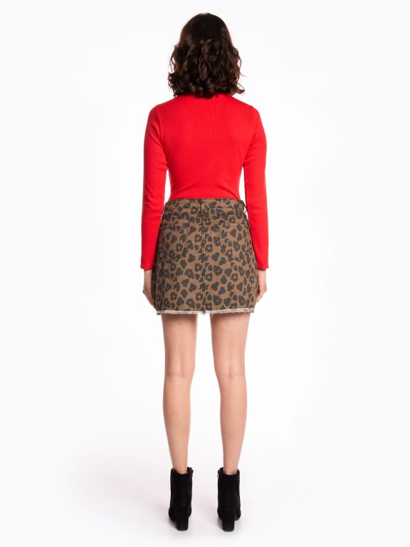 Animal print denim mini skirt