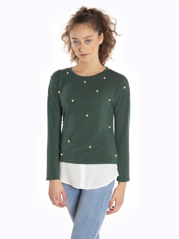 Combined jumper with pearls