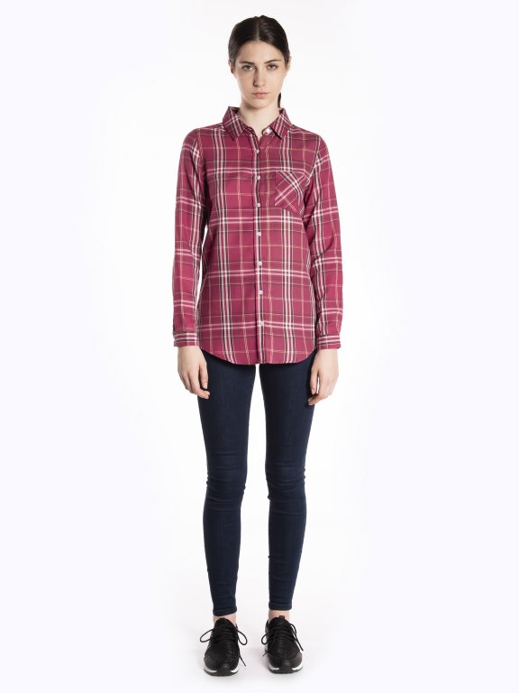 Plaid cotton shirt with message print on back
