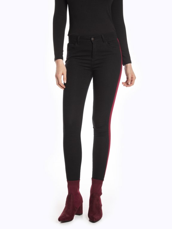 Elastic skinny trousers with contrasting side stripes