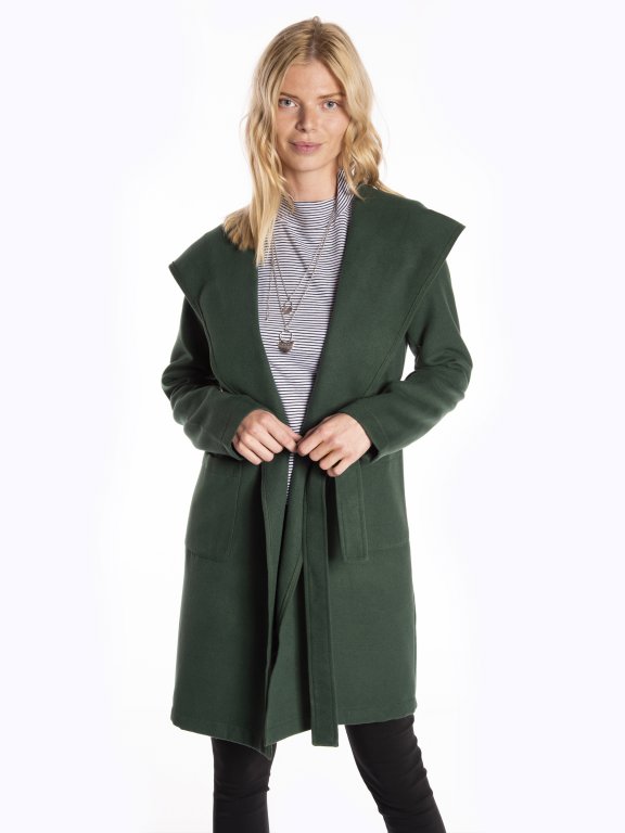Longline hooded coat with belt