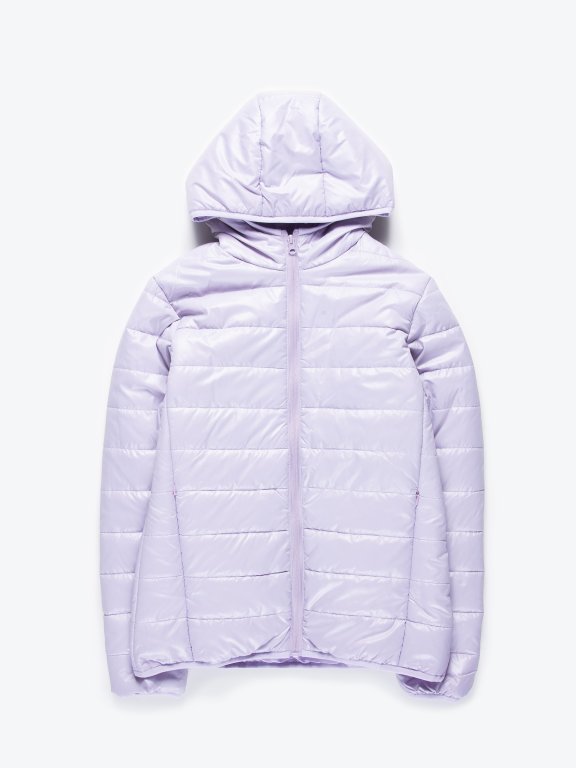 Basic quilted light padded packable jacket with hood