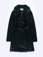 Longline belted faux leather coat