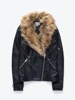 Faux leather biker jacket with removable faux fur