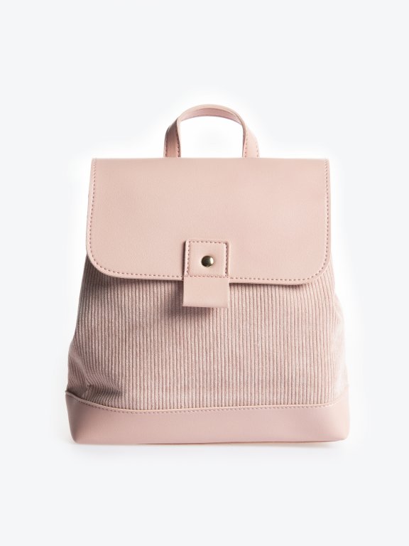Faux leather backpack with corduroy detail