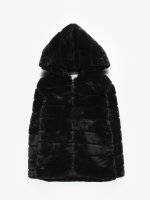 Zip-up hooded faux fur coat