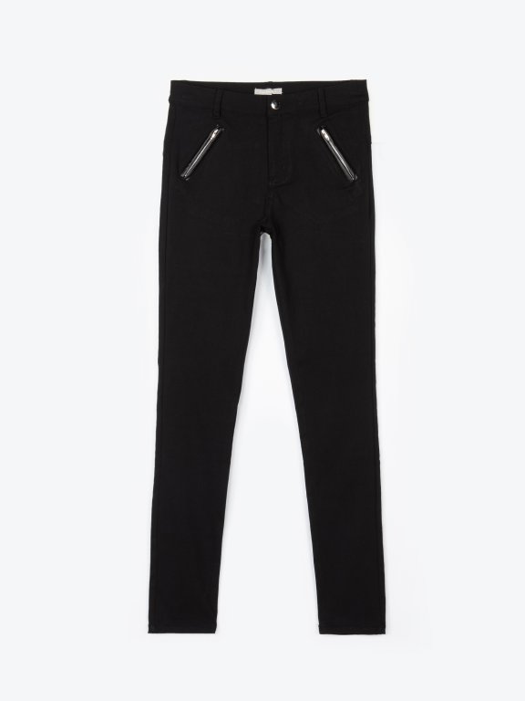 Stretchy skinny trousers with zippers