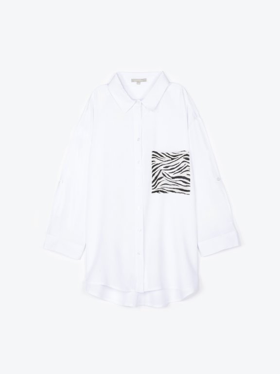 Viscose blouse with animal print pocket