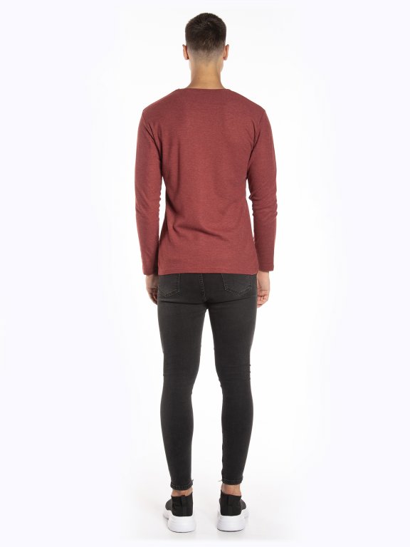 Waffle-knit long sleeve t-shirt with chest pocket