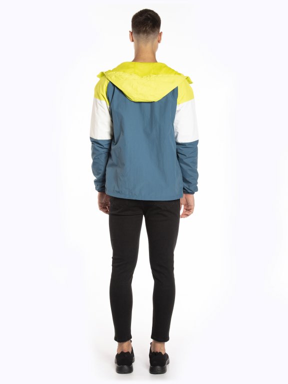 Colour block jacket with hood