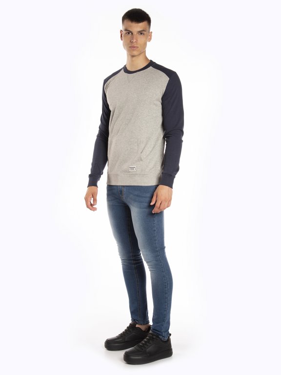 Sweatshirt with kangaroo pocket and contrast sleeves
