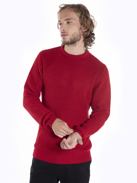 Jednokolorowy sweter ze splotu żeberkowego