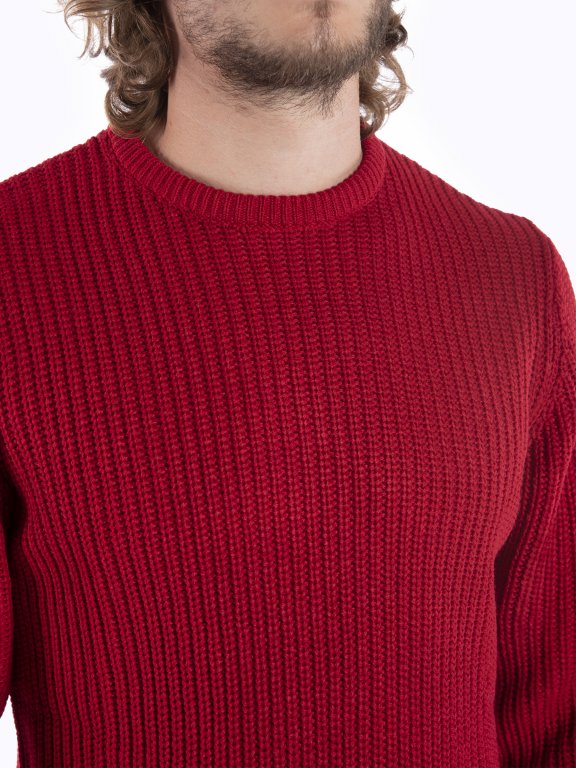 Jednokolorowy sweter ze splotu żeberkowego