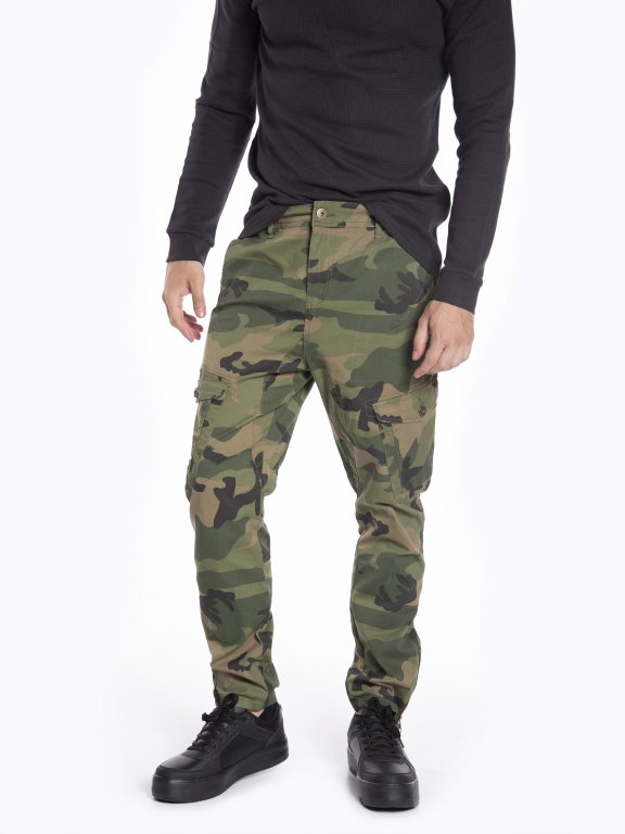 Camo printed cargo trousers