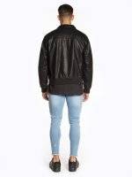 Faux leather bomber jacket with stand-up collar